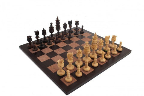 Italfama Hand-Carved Mahogany Chess Set with Genuine Leather Board Made in Italy