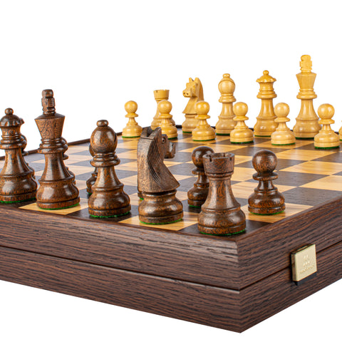 Wooden Chess Set Staunton Chessmen Olive Burl Board 43Cm Manopoulos Skw43B50H