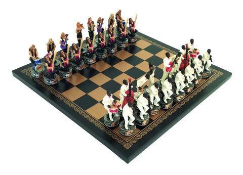 Italfama Jazz vs Rock Hand-Painted Resin Chess Set, 33cm Faux Leather Board