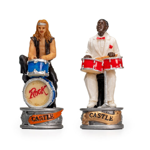 Italfama Hand-Painted Jazz vs Rock Chess Set, Checkers & Backgammon, Italy