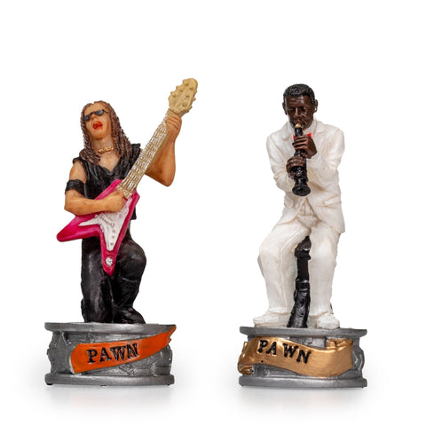 Italfama Hand-Painted Jazz vs Rock Chess Set, Checkers & Backgammon, Italy