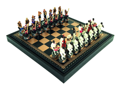 Italfama Hand-Painted Jazz vs Rock Chess Set, Checkers & Backgammon, Italy