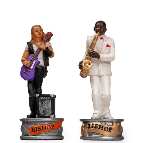 Italfama Hand-Painted Jazz vs Rock Chess Set, Checkers & Backgammon, Italy
