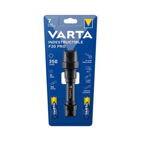 Varta Indestructible F20 Pro 18711 Flashlight Torch 350 Lm 2 Aa Included NEW