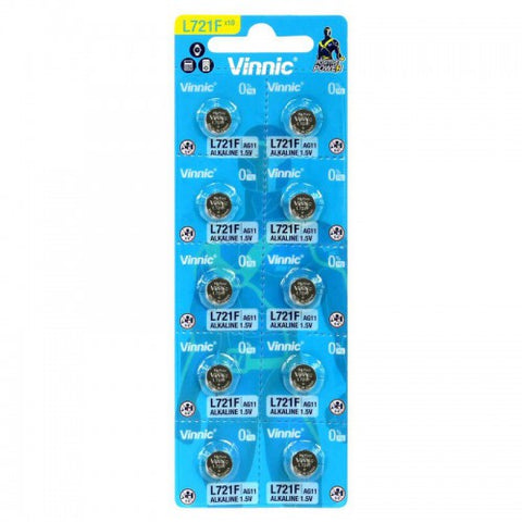 10 Vinnic Alkaline Batteries L721F L721 Ag11 Sr720 Sr58 1.5V