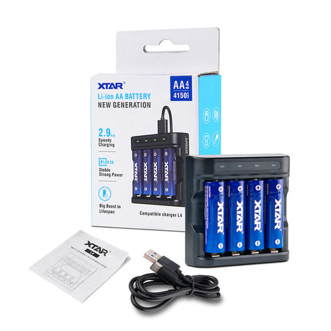 Xtar L4 Battery Charger With 4Xaa Batteries 2500Mah 1.5V For Li-Ion & Ni-Mh