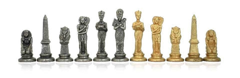 Italfama Egyptian Metal Chess Set, Gold/Silver Plated, Faux Leather Board
