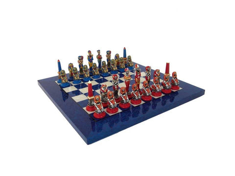 Egyptian Metal Chess Set, Yew Wood 42cm Board, Italfama Made in Italy