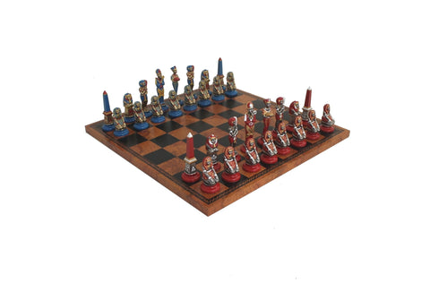 Italfama Egyptian Metal Chess Set, Hand-Painted, 40cm Faux Leather Board