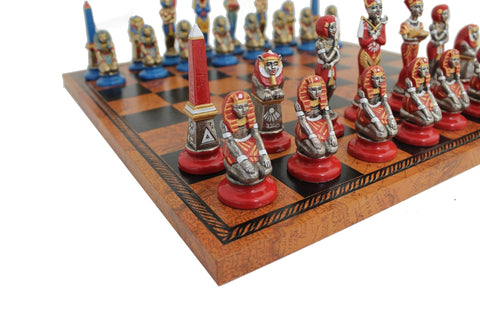 Italfama Egyptian Metal Chess Set, Hand-Painted, 40cm Faux Leather Board