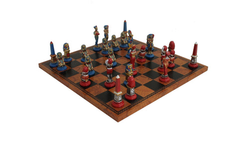 Italfama Egyptian Metal Chess Set, Hand-Painted, 40cm Faux Leather Board