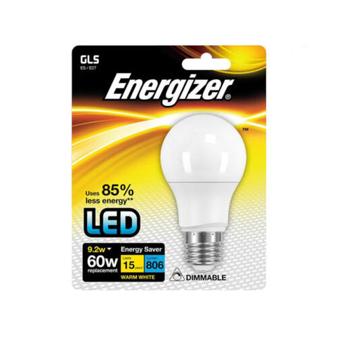 Energizer Led Light Bulb Gls E27 S10272 Warm White 2700K 9.2W 60W 806 Lumens NEW