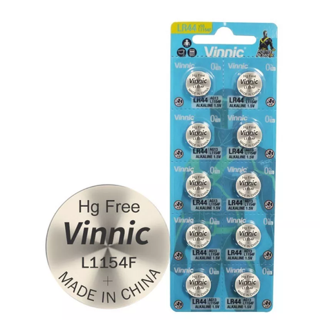 10 Vinnic Alkaline Batteries L1154 L1154F Lr44 Ag13 1.5V Exp 2028 No Mercury