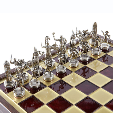 Greek Mythology Metal Chess Set Gold & Silver Chessmen 34cm Manopoulos SK4RED