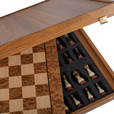 Pearl Metal Chess Set Walnut Burl & Oak Chessboard 50Cm Manopoulos Sw60A50J