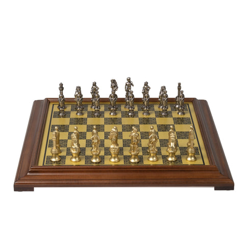 Italfama Florentine Metal Chess Set, Gold/Silver, Wooden Board, Handcrafted
