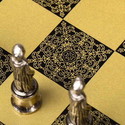 Italfama Florentine Metal Chess Set, Gold/Silver, Wooden Board, Handcrafted