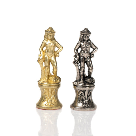 Italfama Florentine Metal Chess Set, Gold/Silver, Wooden Board, Handcrafted