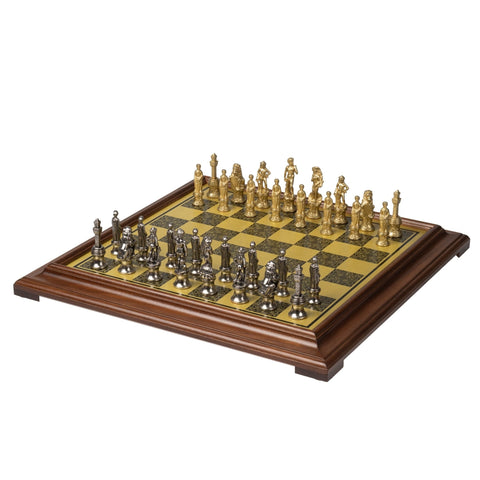 Italfama Florentine Metal Chess Set, Gold/Silver, Wooden Board, Handcrafted