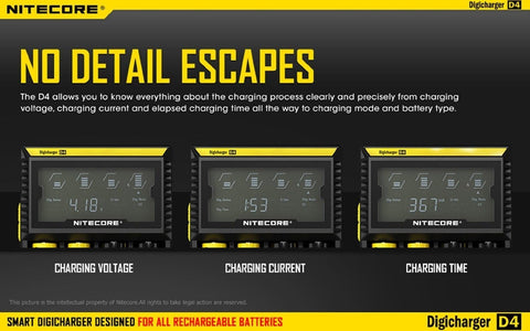 Nitecore D4 Digicharger Eu Intelligent Rechargeable Battery Li-Ion/Nimh NEW