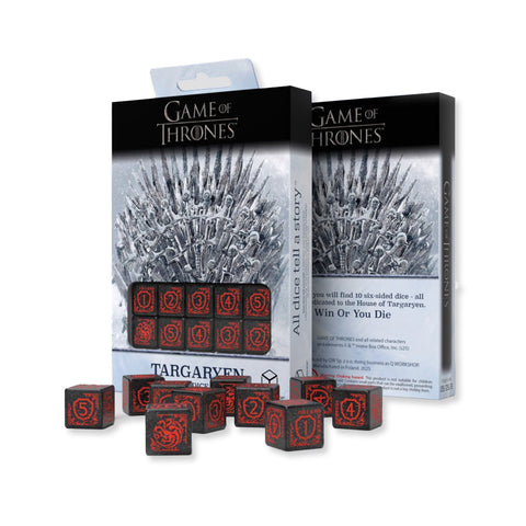Game of Thrones Targaryen D6 Dice Set 10pc Black Red Licensed Q-Workshop
