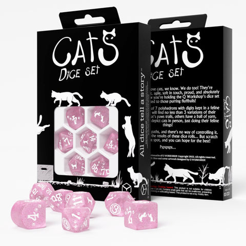 Cats Dice Set: Daisy Rpg Dice Polyhedrons Pink White D4 Inside Q-Workshop Rcat07