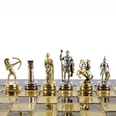 Archers Metal Chess Set Gold & Silver Chessmen Board 28Cm Manopoulos S15Bro