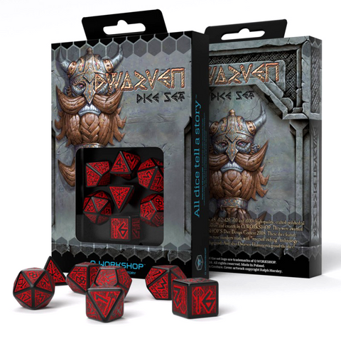DWARVEN BLACK AND RED DICE SET ROLE PLAYING GAMES Q-WORKSHOP DND RPG ROLL NEW