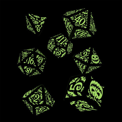 Halloween Pumpkin Dice Set Black Glow In The Dark Role Games Q-Workshop Dnd NEW
