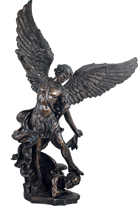 Large 110cm Saint Michael Archangel Statue, Bronze Finish Resin, Italfama