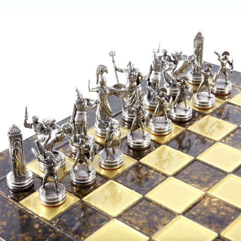 Greek Mythology Metal Chess Set Gold & Silver Chessmen 36cm Manopoulos S4BRO