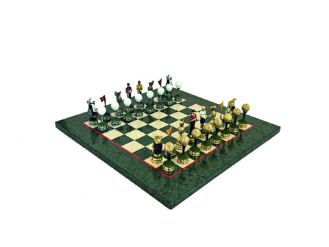Italfama Hand-Painted Pewter Chess Set with Elm Board, 42cm, Made in Italy