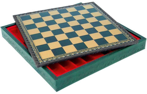 Italfama 3-in-1 Metal Chess Set w/ Faux Leather Board & Storage, Made in Italy