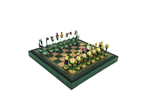 Italfama 3-in-1 Metal Chess Set w/ Faux Leather Board & Storage, Made in Italy