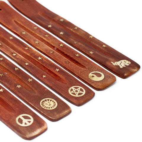 Brass Inlaid Ashcatcher Sun Incense Holder Mango Wood Ancient Wisdom Ish-01M