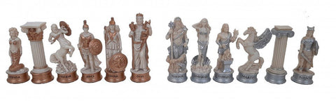 Greek Mythology Chess Set Hand-Painted Resin, Faux Leather Board, Made in Italy