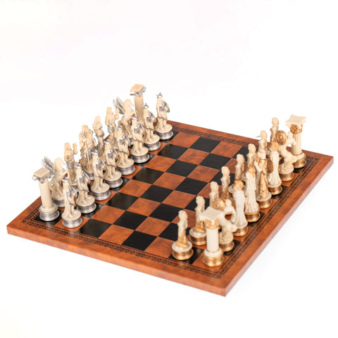 Italfama Greek Mythology Hand-Painted Chess Set with Leatherette Board 33cm