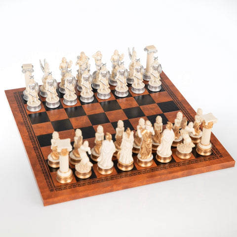 Italfama Greek Mythology Hand-Painted Chess Set with Leatherette Board 33cm