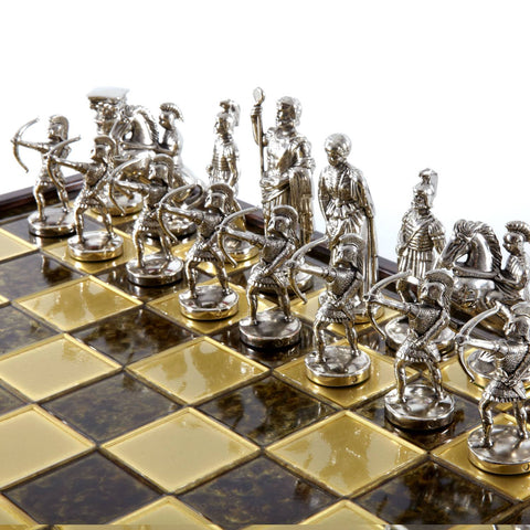 Archers Metal Chess Set Gold & Silver Chessmen Board 41Cm Manopoulos Sk10Bro
