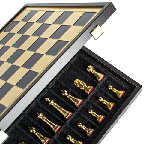 Classic Metal Staunton Chess Set Gold & Silver Chessmen 41Cm Manopoulos Sk33Blu