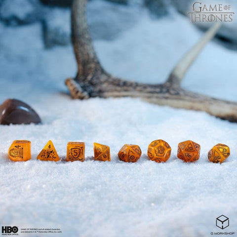Game of Thrones Baratheon 8-Die Polyhedral Dice Set by Q-Workshop, Yellow/Black