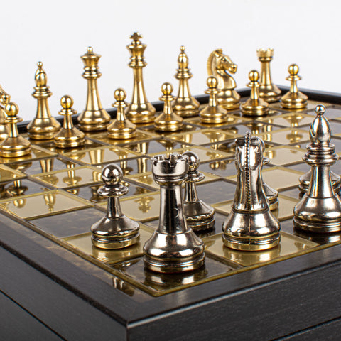Classic Metal Staunton Chess Set Gold & Silver Chessmen 34Cm Manopoulos Sk34Bro