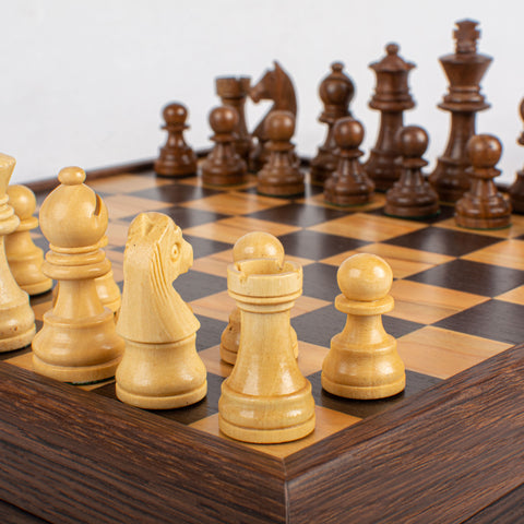 Wood Chess Set Staunton Chessmen Olive Burl/Wenge Board 27Cm Manopoulos Skw4130H