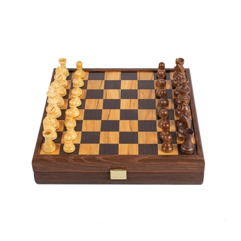 Wood Chess Set Staunton Chessmen Olive Burl/Wenge Board 27Cm Manopoulos Skw4130H