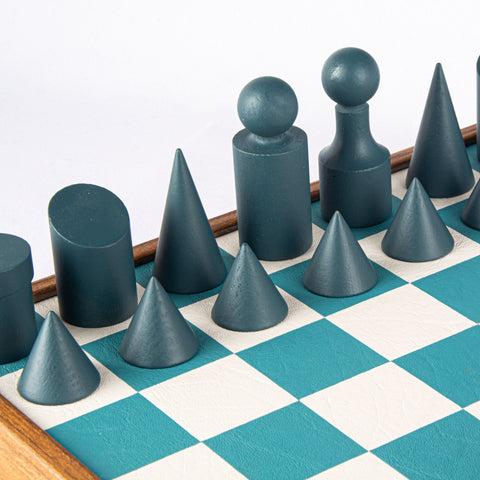 Wood Chess Set Bauhaus Style Chessmen Leatherette Board 40Cm Manopoulos Sd50Tir