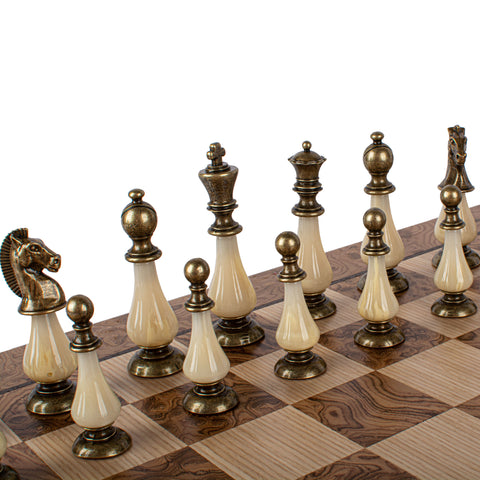 Pearl Metal Chess Set Walnut Burl & Oak Chessboard 50Cm Manopoulos Sw60A50J