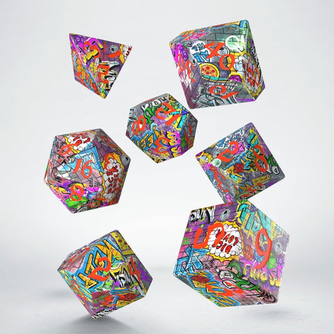 Q-Workshop Graffiti Full Art 7-Die RPG Polyhedral Dice Set, Multicolor DND