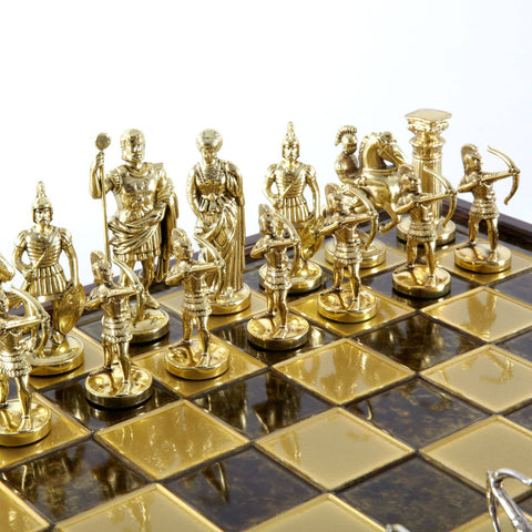 Archers Metal Chess Set Gold & Silver Chessmen Board 41Cm Manopoulos Sk10Bro