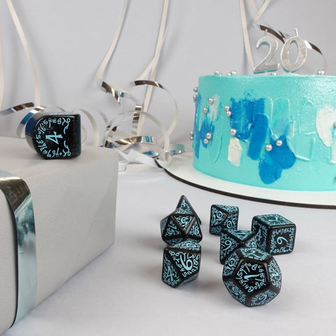 Q-Workshop 20 Years Elvish Dice Set Black & Turquoise Limited Edition S20Y01