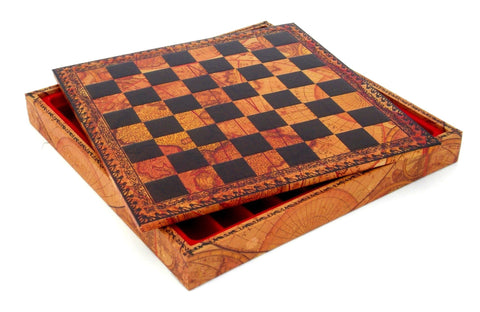 WWII Hand-Painted Chess Set, PU Leather Board w/ Storage, Checkers & Backgammon